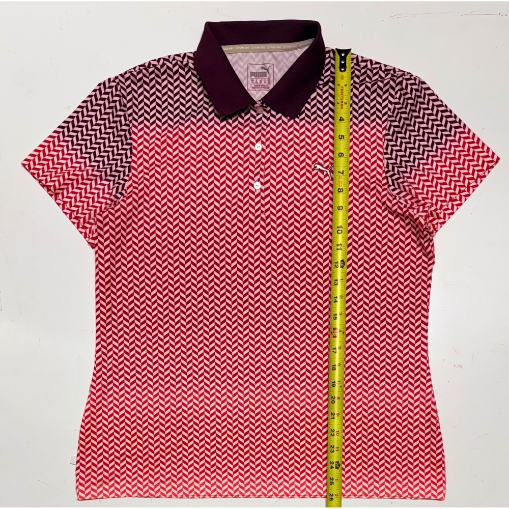 Puma Golf Womens XL Polo Shirt Red Burgundy Chevron Pattern Short Sleeve 569058